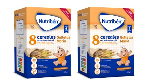 NutribĂ©n Pack Papilla 8 Cereales Con Un Toque De Miel y Galletas MarĂa, 2 x 600g