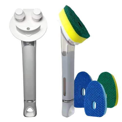 Image of The Original Smiling Handle Soap Dispensing Handle by Smilyeez for the Smiling Sponge & Smilyeez Dishwand (Grey /White Combo) Wand with Sponge