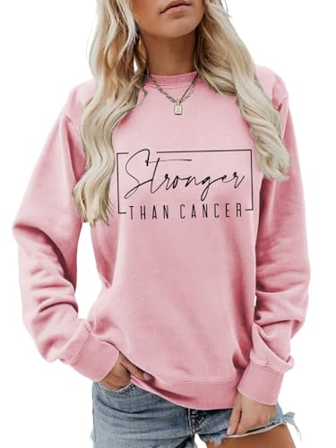 Enviarbrillo Stronger Than Cancer Sweatshirt for Women Cancer Fighter Gift Shirt Gift for Survivors Support Squad Pink