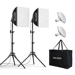 RALENO Softbox Lighting Kit, 2 x 16” x 16” Photography Studio Equipments with 50W / 5500K / 95 CRI LED Bulbs, Continuous Lighting System for Video Recording and Photography Shooting Model：PS080