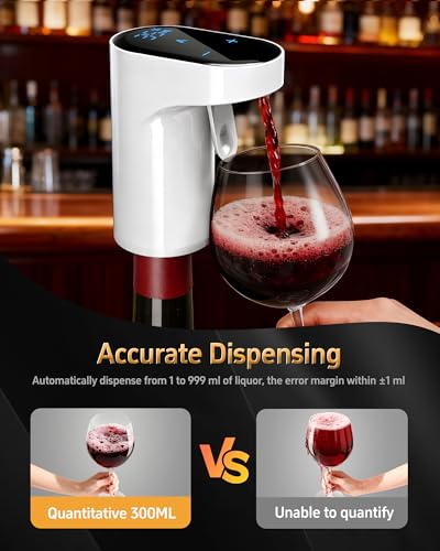 Image of 5 in 1 Wine Aerator Whiskey Dispenser,Liquor Decanter, Alcohol Pourer-White | Ideal Gift for Holidays & Birthdays | 1-Second Aeration | Easy Tap-to-Pour | 1-999ml Precision | USB-C Rechargeable |Smart