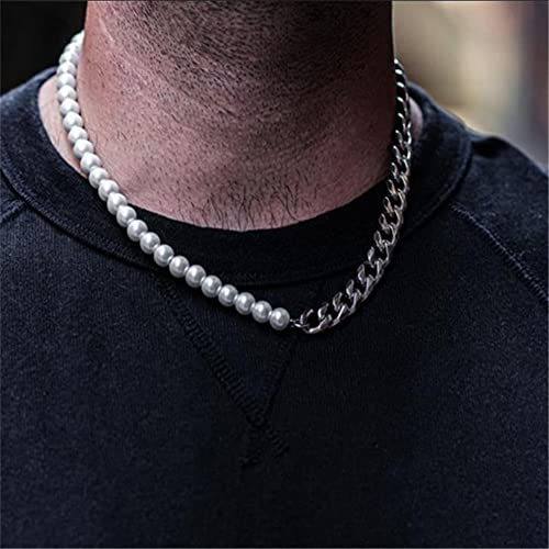 Punk Thorns Necklace Metal Chain Safety Spur Duty Padlock Flame Necklace Hiphop Rock Jewelry For Men Boys-Half Pearl Link #TOP2