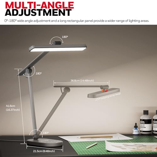 – Honeywell LED Desk Lamp for Home Office - H4 Sunturalux™ Eye-Caring Desk Light, 14W Dimmable Table Lamp with 3 Color Modes, 5 Brightness Levels, Auto-Dimming, Timer, Touch Control Reading Lamp, Grey