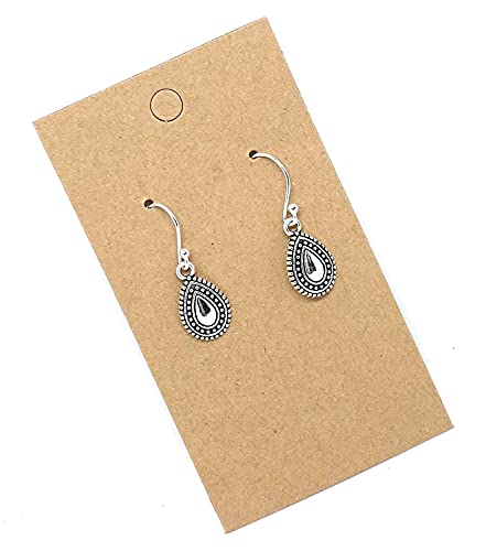 Tiny Detailed Teardrop on Sterling Silver Earrings Handmade - Main Image