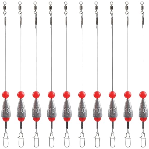 SILANON Carolina Rigs para pesca de lubina, kit de anzuelos pre-armados con plomo y cuentas para agua dulce y salada, 10 piezas de 3/8 oz