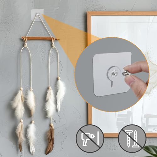 Image of KONVIO NEER Photo Frame Hooks for Wall Without Drilling - 10 Pack Self Adhesive Wall Hooks Heavy Duty | Strong Nail-Free Transparent Stainless Steel Hanging Hooks for Home, Kitchen, Bathroom & Office