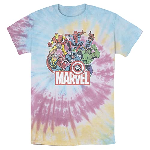 T-shirt Avengers Marvel tie-dye vintage bleu rose jaune en taille S pour homme fan de comics