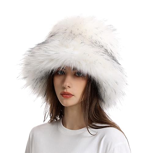 Chapeau de bassin en fausse fourrure style patchwork à large bord épais pour l'hiver
