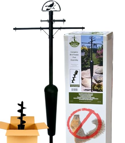 Squirrel Stopper Deluxe Bird Feeder Pole – 100% Squirrel-Proof with Patented Baffle, Heavy-Duty Steel, Easy Installation, Holds 8 Feeders, Wind Chimes, Plants - Black