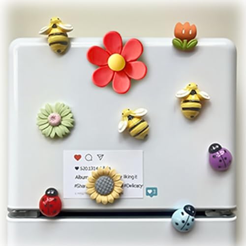 Image of HASTHIP Cartoon Fridge Magnets 10 Pack with Resin Flower Designs and Cartoon Bee Shapes for Kitchen Decoration Stylish Refrigerator Accessories
