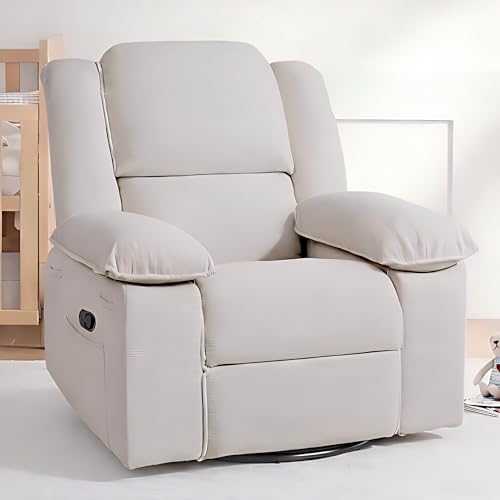 Image of FLEXISPOT Swivel Rocker Recliner Chair for Adults, Massage Recliner Rocking Chair Nursery, 360° Swivel Nursery Glider for Living Room Bedroom, Beige (XRC2)