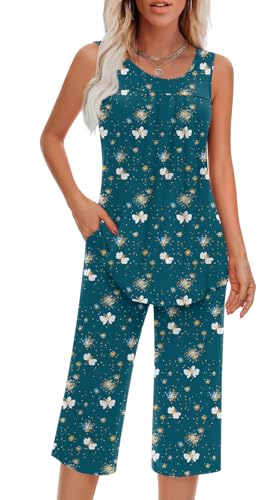 Image of Findsweet Women Pajamas Sets Loungewear Soft Sleepwear Two Piece Summer Sleeveless Pjs Tank Top Pants with Pocket S-4XL