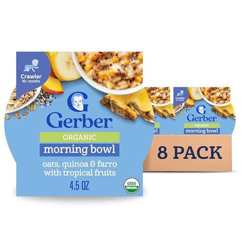Gerber Organic Grain & Grow Morning Bowl, Oats, Red Quinoa & Farro with Tropical Fruits, 4.5 Ounce (Pack of 8)