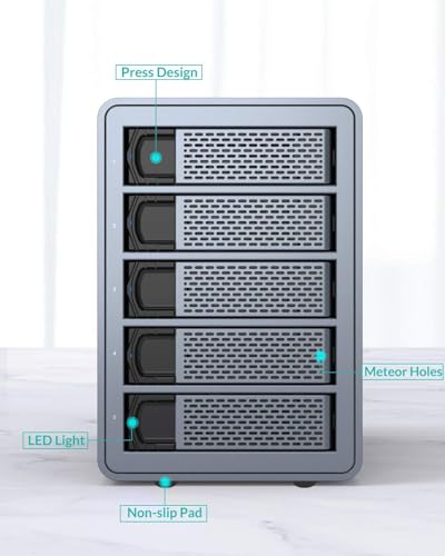 Image of Yottamaster 5 Bay RAID Hard Drive Enclosure, 150W Aluminum USB3.0 RAID HDD Enclosure for 3.5 & 2.5 Inch SATA HDD /SSD, Support 120TB(5x24TB) Direct Attached Storage DAS RAID1 /5 /10 /JBOD /CLONE [FS5RU3]