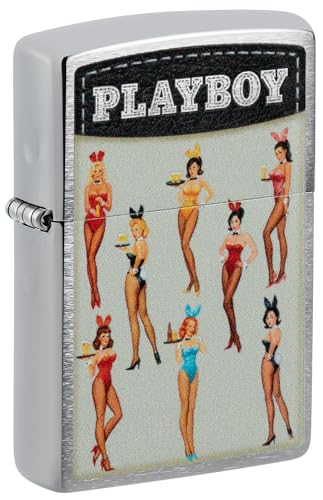 Zippo Briquet tempête Playboy, chrome brossé, image couleur, rechargeable, réutilisable, design coupe-vent, boîte cadeau, fabriqué aux États-Unis