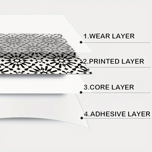 Image of Nuxovilar Peel and Stick Vinyl Floor Tiles, 12x12 Inch | Black & White Geometric Floral Pattern, Self-Adhesive Flooring (10 Pcs)