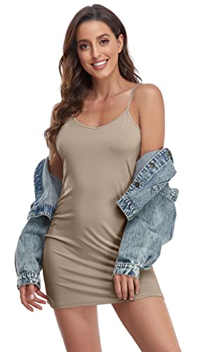 Image of Women's Full Slip Lingerie Under Dress Spaghetti Adjustable Strap V Neck Camisole Slips Dress Undergarment Nightwear