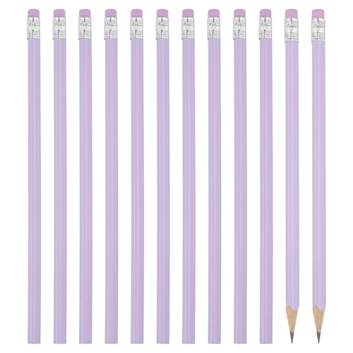 PATIKIL ラウンド鉛筆 12本入り 三角形HBグラファイト鉛筆 木製筆記具 消しゴム付き クラ スルーム オフィス 作図用品 パープル