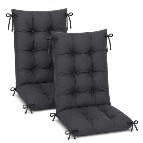 POKAR Juego de 2 Cojines Silla Jardín Respaldo Alto 120x50x10 cm | Colchonetas Acolchadas Impermeables Repelentes al Agua | Cojines para Sillón Exterior | Oeko-Tex Antracita