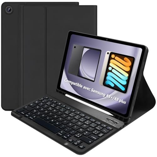 KCVV Coque et Clavier AZERTY Portable pour Samsung Galaxy Tab A9+/A9+ 11 Pouces, Tablette avec Porte-Stylo Bluetooth