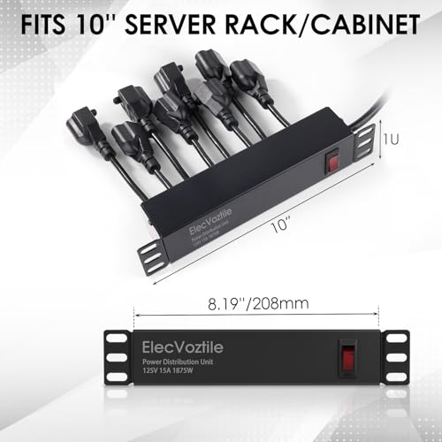 ElecVoztile 10 inch Rack PDU, 8 Rear Outlets, 1020J Surge Protection &15A Overload Switch, 1U Rackmount, Rack PDU Power Strip for 10-inch Mini Server Network Cabinets/Rack/Self, 6ft Cable by ElecVoztile - Image 4