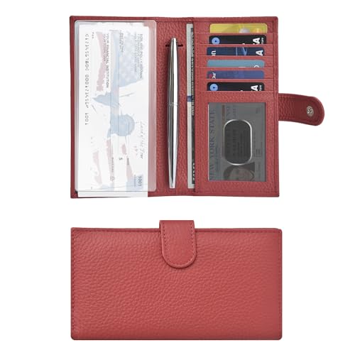 Image of Oak Leathers Checkbook Cover Slim Minimalist For Men with RFID Blocking Credit Card Holder Wallet (Rose)