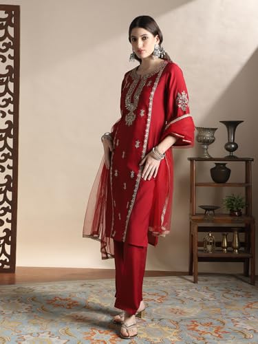 Image of Globus Women Kurta Set (GS578843 Maroon S)