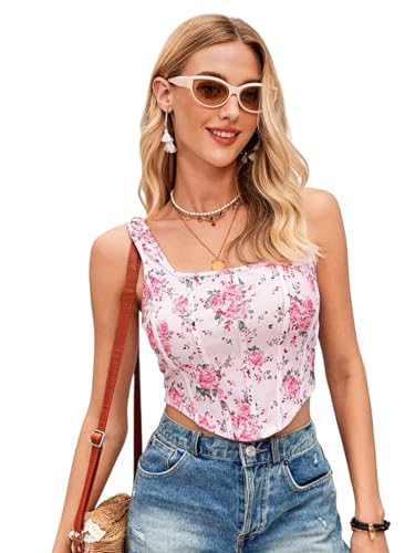 Image of mikuchiku Women's Floral Corset Tank Top, Printed, Sleeveless Crop Top