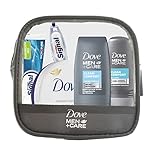 Neceser de viaje Dove Men+Care, incluye: Gel de Ducha Clean Comfort 50ml, Desodorante Antitranspirante Roll-On 50ml, Crema en Tarro Intensiva Dove 75ml, Pasta de Dientes Signal White Now 16ml, un cepillo de dientes Signal