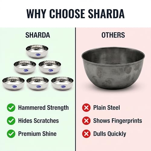 Image of Sharda Metals Hammered Stainless Steel Side Dish Plates Set of 2 for Rice, Snacks, Halwa, Poha, & Dessert, Small Breakfast Mathar Plate - 4.5 Inch Dia