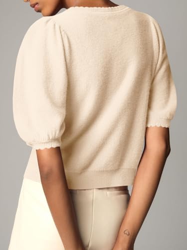 Image of Saodimallsu Womens Puff Short Sleeve Cardigan Lightweight Summer Button Down Shirts Knit Crew Neck Sweater Tops