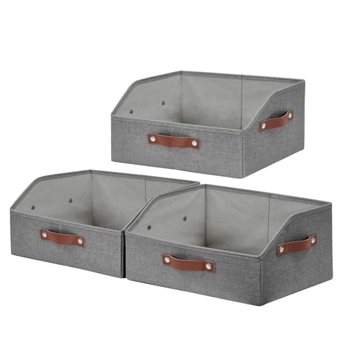 Closet Organizers and Storage, Linen Trapezoid Storage Bins with Handles, Collapsible Shelf Organizer for Blanket, Towel, Clothes, Hats, Purse (Gray)