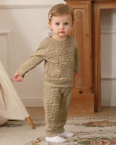 Image of Jecson Baby Girl Clothes Toddler Outfits Quilted Heart Sweatshirt & Jogger Pants Fall Winter Sweatsuit 2Pcs Sets 3M-4T