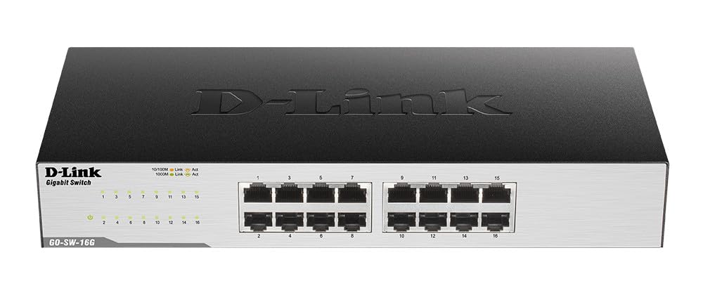 D-Link GO-SW-16G Gigabit Easy Ethernet Gigabit Desktop Switch, Schwarz (Design May Vary)