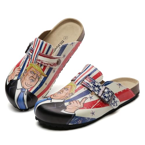 Minorsu Unisex Trump Clogs Clogs Cork Footbed Sandals Potato Shoes with Adjustable Buckle Arch Support America Flag