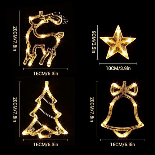 Image of Christmas LED Lights - 138 LEDs with Star, Jingle Bell, Reindeer, and Christmas Tree Designs | 8 Lighting Modes for Home, Bedroom, Wedding, and Party Decorations (Warm White)