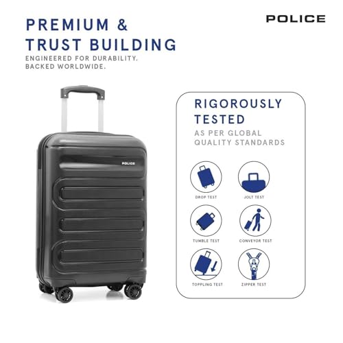 Image of Police Novex Hard PP Check-in Trolley Bag | Lightweight Travel Suitcase with TSA Lock & 8 Smooth Spinner Wheels | Durable Large Luggage for Men & Women | Black (Medium)