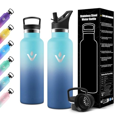 Motswedi Botella Termica 500ml, Doble Aislamiento, Botella Termica Niños, Mantener 12H Caliente/24 Frío, Cantimplora Infantil, Termo agua, para Oficina, Hogar, Azul Cielo & Azul Oscuro