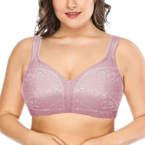 Deyllo Women's Full Coverage Plus Size Comfort Minimizer Bra Wirefree Non Padded(Purple,44C)
