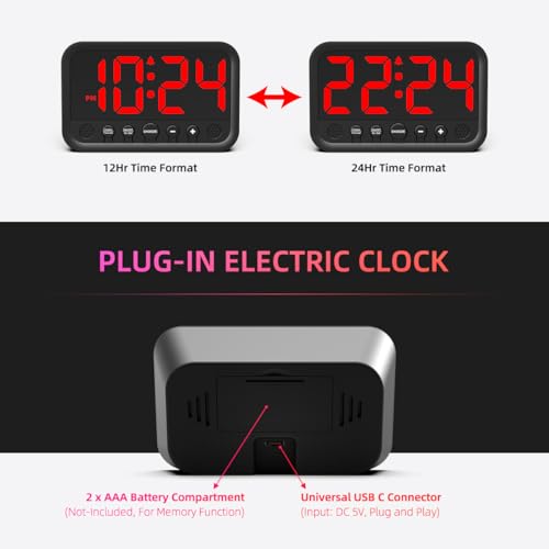 Xuanzit XZT104R Small Led Digital Clock For Bedroom, Loud Alarm Clock thumb #4