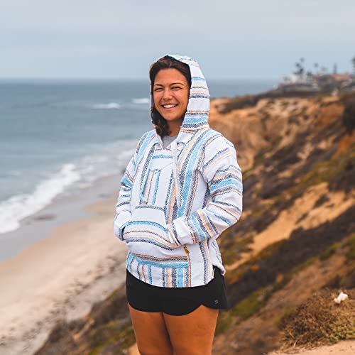 Authentic Baja Hoodie - Drug Rug - Mexican style Poncho - White3