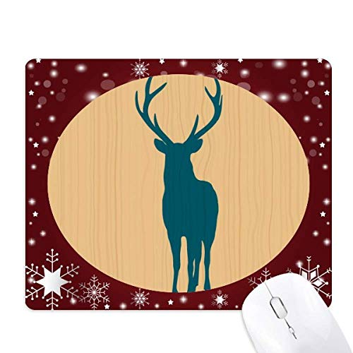 Tapis de souris cerf bleu grain de bois pour un bureau chaleureux en hiver sous les flocons
