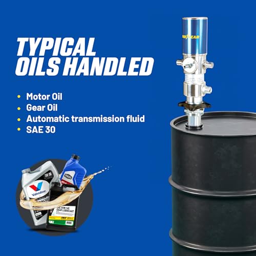 Image of Goodyear Oil Transfer Pump Air Operated Pneumatic 3.1GPM / 12LPM PRO Heavy Duty Double Action 3:1 Fast High Flow Rate for SAE130 Oils /Fluids (NOT for Gasoline or Diesel)