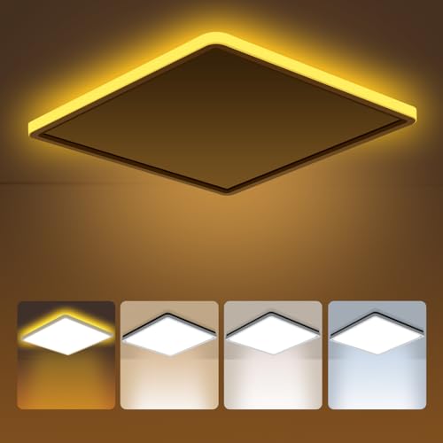 PAZEAU Lampara Techo, 24W Plafon Led Techo con Mando,Luz Nocturna Regulable 1800K,3000K/4000/6500K Plafones Para Salon Dormitorio Cocina Sala de Estar Comedor Balcón Pasillo - de forma cuadrada,Ø29 CM