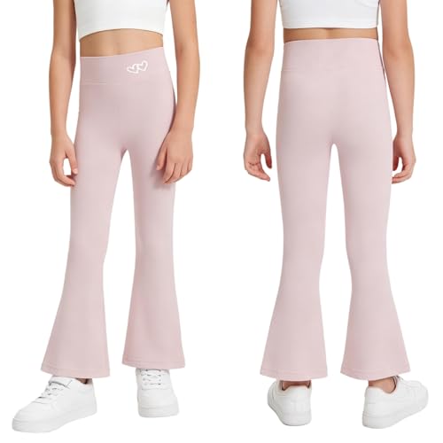 Oyolan Fille Leggings Volant pour Filles Pantalons Yoga Bas Volants Leggings De Yoga Legging Gym Ans Legging De Gym D'Entraînement Danse Rose 7-8 Ans