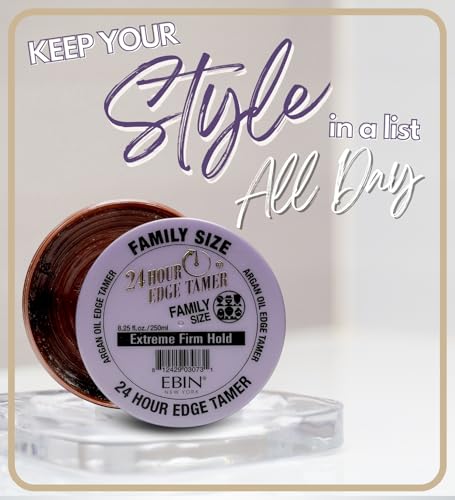 Image of EBIN NEW YORK 24 Hour Edge Tamer Extreme Firm Hold - Edge Control Gel with Argan Oil & Castor Oil, No White Residue for Sleek Natural Hair, Styling Products for Women - 8.25 fl oz