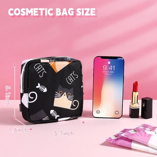 Image of Likesing 5.1 inch Mini Makeup Bag for Purse, Nylon Small Makeup Pouch Travel Cosmetic Make up Bags for Women Girls, Cute Preppy Mini Toiletry Bag Coin Pouch Period Bag(5170 Black)