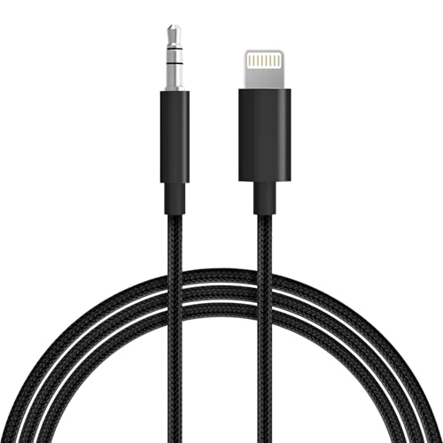 Aux Cord for iPhone,[Apple MFi Certified] Lightning to 3.5 mm AUX Cable for Car Stereo, Speaker, Headphone, Auxiliary Audio Cable Compatible with iPhone 14 13 12 11 XS XR 3.3FT Nylon Braided-Black