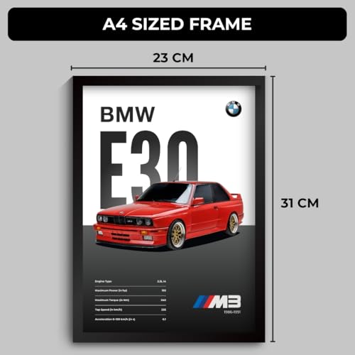 Image of Funk You Store BMW E30 M3 Poster | Framed Poster of E30 M3 A4 Sized (31 x 23 cm) | BMW Car Posters for Wall, Gift for Boys, Car Frames | Cars Posters for Wall, Bedroom, Hostel, Study Room (F 047)