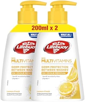 Lifebuoy Antibacterial Hand Wash, Lemon Fresh, for 100% stronger germ protection & odour removal, 200ml x 2